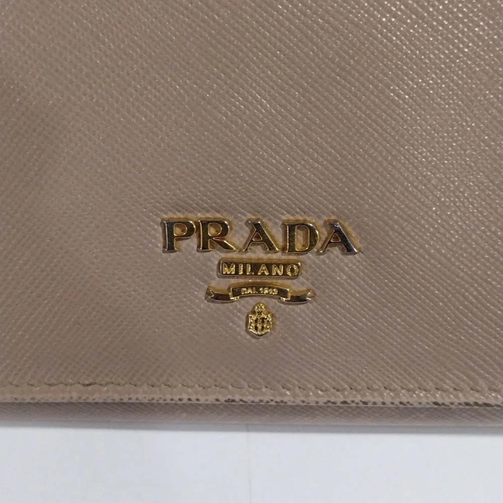 PRADA Wallet 7.5"x3.25" Tan Saffiano Leather Long Flap Snap Closure - Authentic - Picture 3 of 14